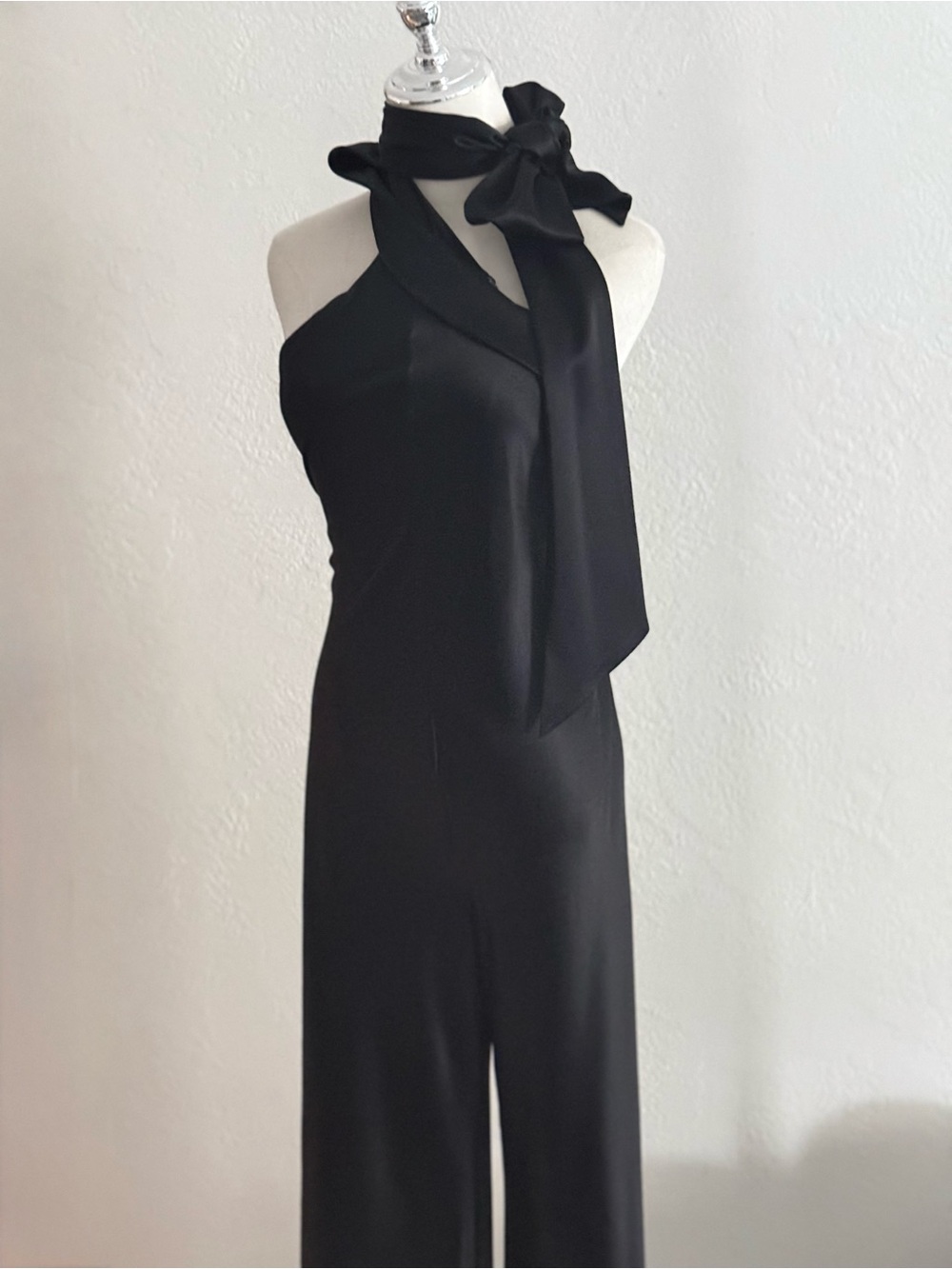 Galvan London Black Sienna Halter Satin Sash Tie Neck‎ Wide Leg Jumpsuit luxury